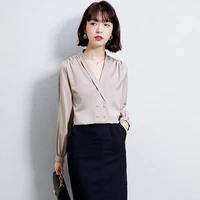 blouses womens summer 2021 office lady double breasted cross v neck womens shirt korean fashion chiffon tops new arrivals