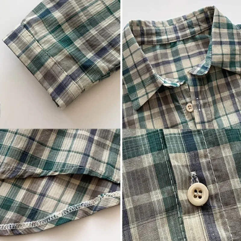 

Female Loose Fashion Single-breasted Long Sleeve Blouse Elegant Women Casual Shirts Women Vintage Plaid Print Lapel Shirts H
