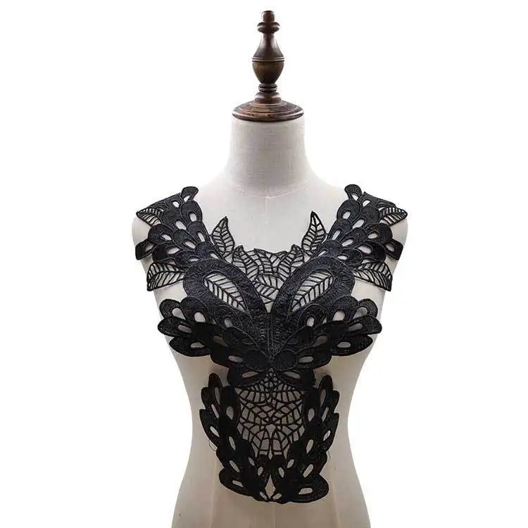 Высококачественные белые черные Венецианские кружева с вышивкой воротник