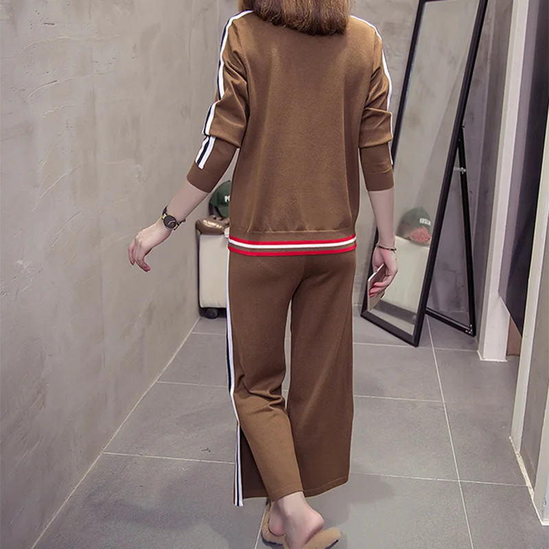 Женский спортивный костюм большого размера плюс вязаный свитер + штаны комплект