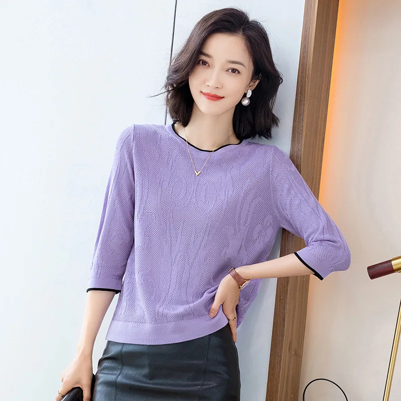 

100% Tencel женские топы летние светильник дышащие элегантные шикарные женские пуловеры трикотажная одежда с круглым вырезом Футболка с рукаво...