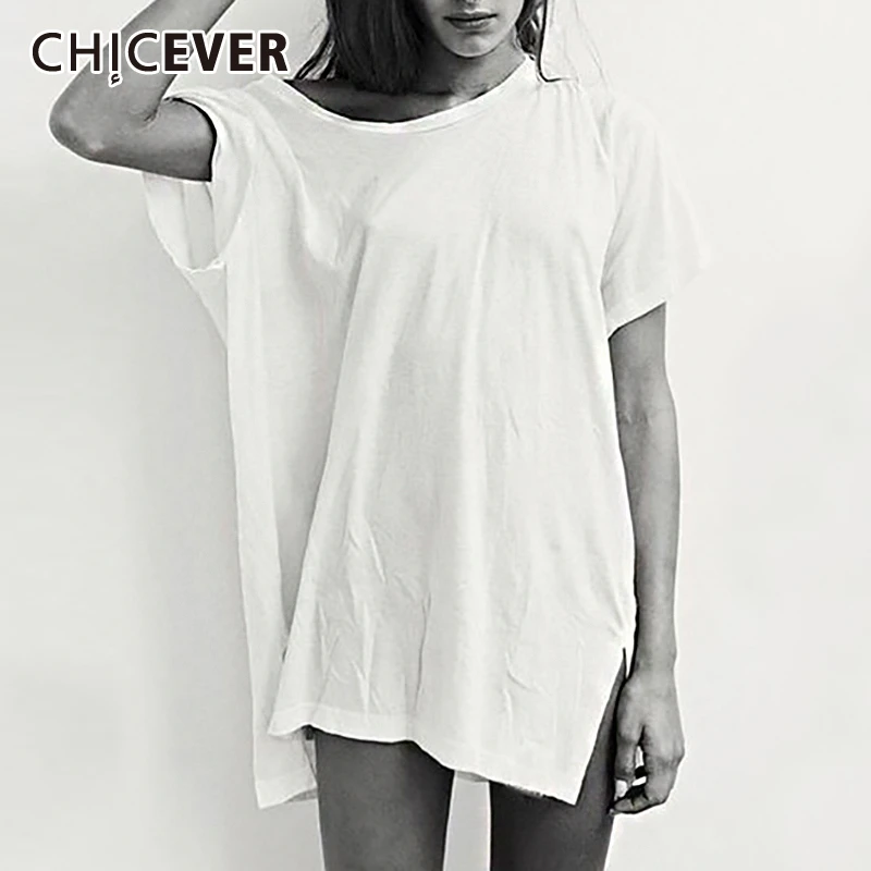 CHICEVER/Осенняя шифоновая футболка для женщин с круглым вырезом и коротким рукавом