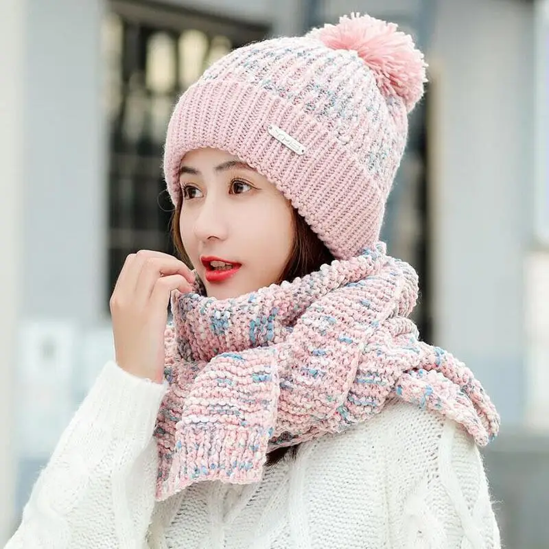 Лидер продаж комплект из 2 предметов женская зимняя шапка и шарф теплые шарфы