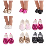 fashion sequins shoes fits 18 inch doll 43cm dolls baby doll diy shoes for american doll girl boots golden color baby gift