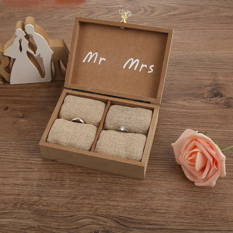 

Wedding Decor Mr. and Mrs. Wooden Ring Holder Decorative Box Elegant Wedding Gift Box