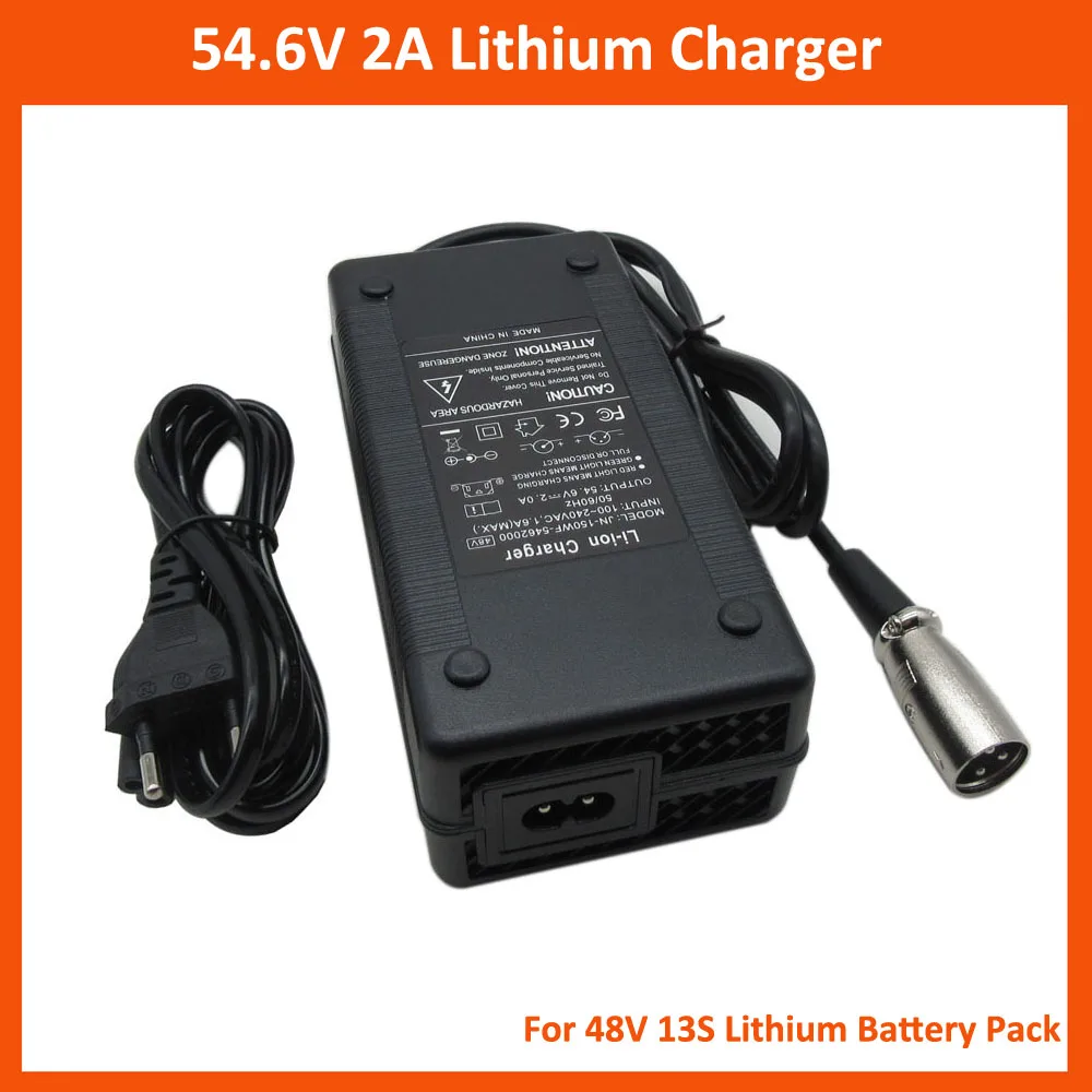 

48V Lithium Charger 54.6V 2A For 13S 48 Volt 10AH 20AH Electric Bike Bicycle Scooter Battery Charger XLR DC GX16 Connector