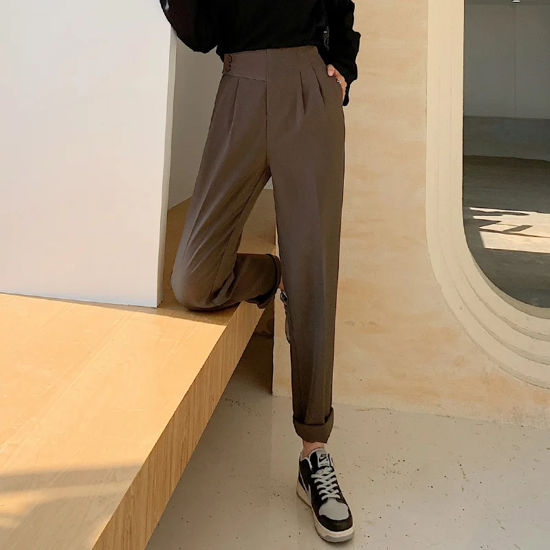 

Limiguyue Women High Street Office Lady Texture High Waist Straight Thin Summer Pants Solid Korean Style Harem Trousers K1134