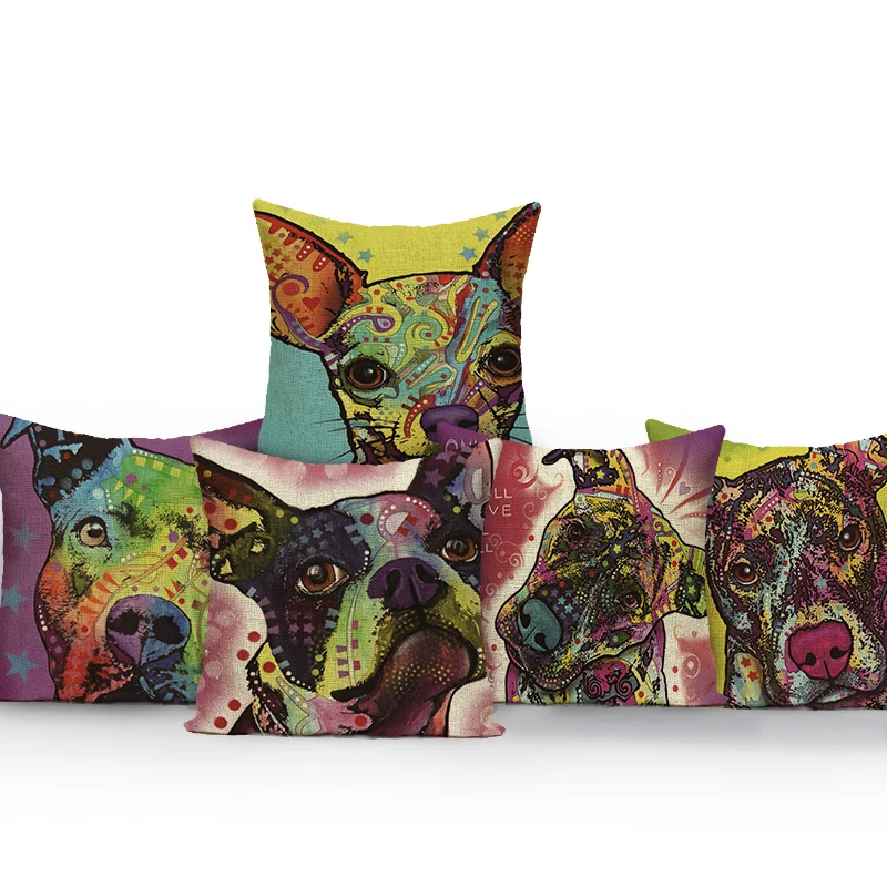 

Polyester Animal Cushion Covers Watercolor Dog Pillow Cover Decorations for Sofa Home Car Throw Pillow Covers