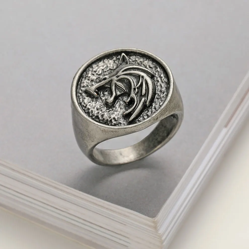 

Wizard 3 Wild Hunt Game Wolf Head Ring Men Viking Warrior Punk Biker Rock Rings Geralt Cosplay Jewelry Witch Hunter