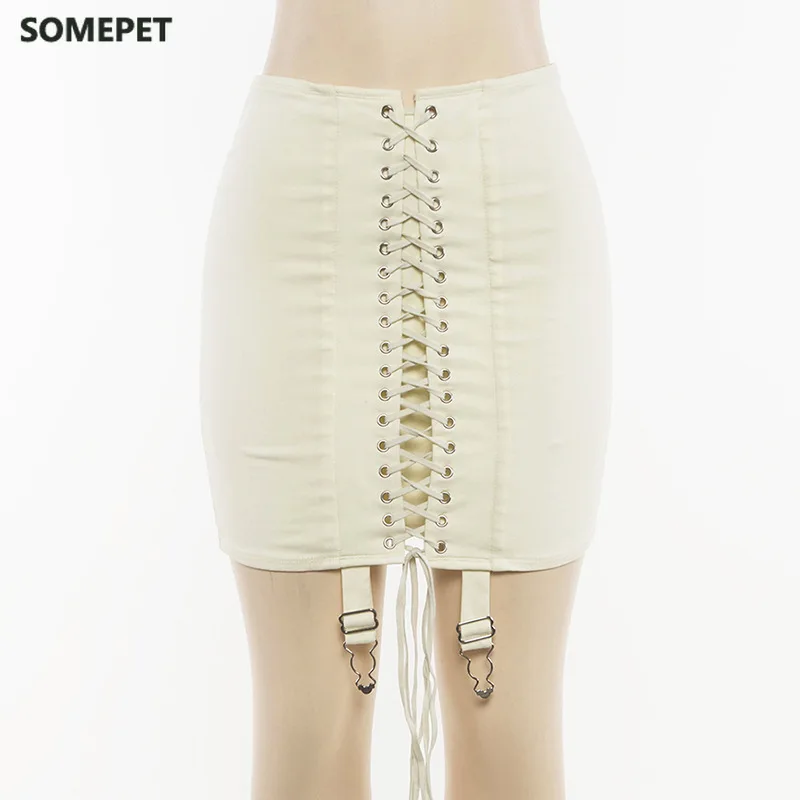 

Womens Spring Bandage Short Skirts Cross Lace up Split Bodycon Sexy High Waist Skirts Cool mini Pencil Skirts Summer Beach Party