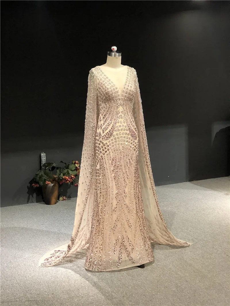 

100% реальное изображение Роскошные Тяжелые бусины светильник-розовые с V-образным вырезом Русалка с шалью Официальные Вечерние Выпускные св...