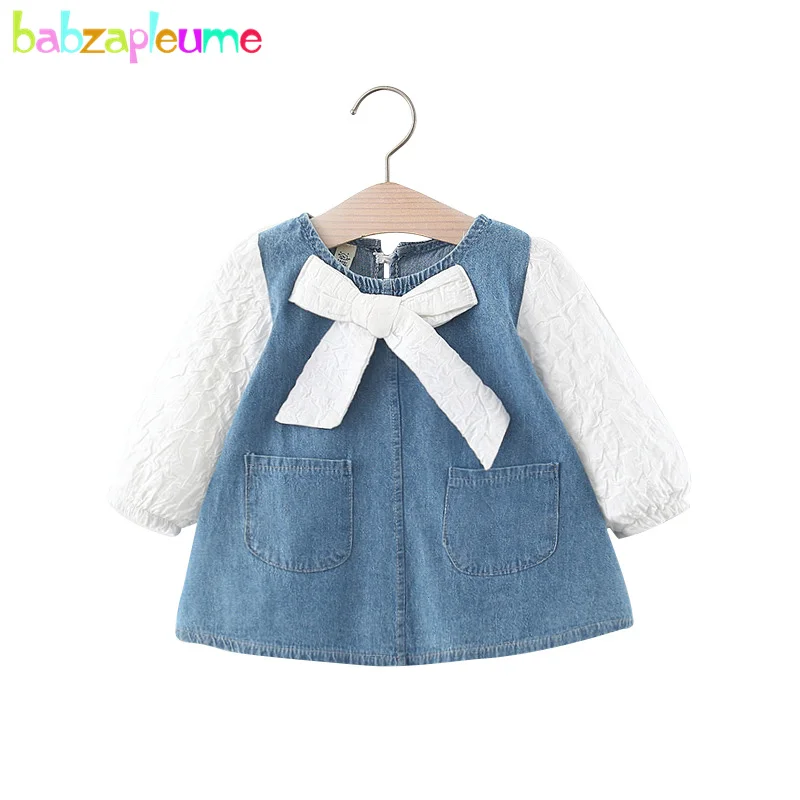 

Spring Fall Toddler Clothes Korean Fashion Bow Long Sleeve Denim Newborn Dresses Baby Princess Dress Little Girl Clothing BC2151