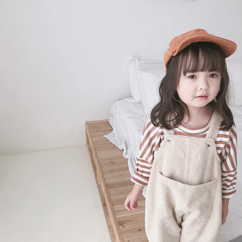 Monos lisos para ni&ntilde;os peque&ntilde;os, pantalones con tirantes de pana informales, prendas de vestir s&oacute;lidas de 9M a 5T, novedad de 2022-3