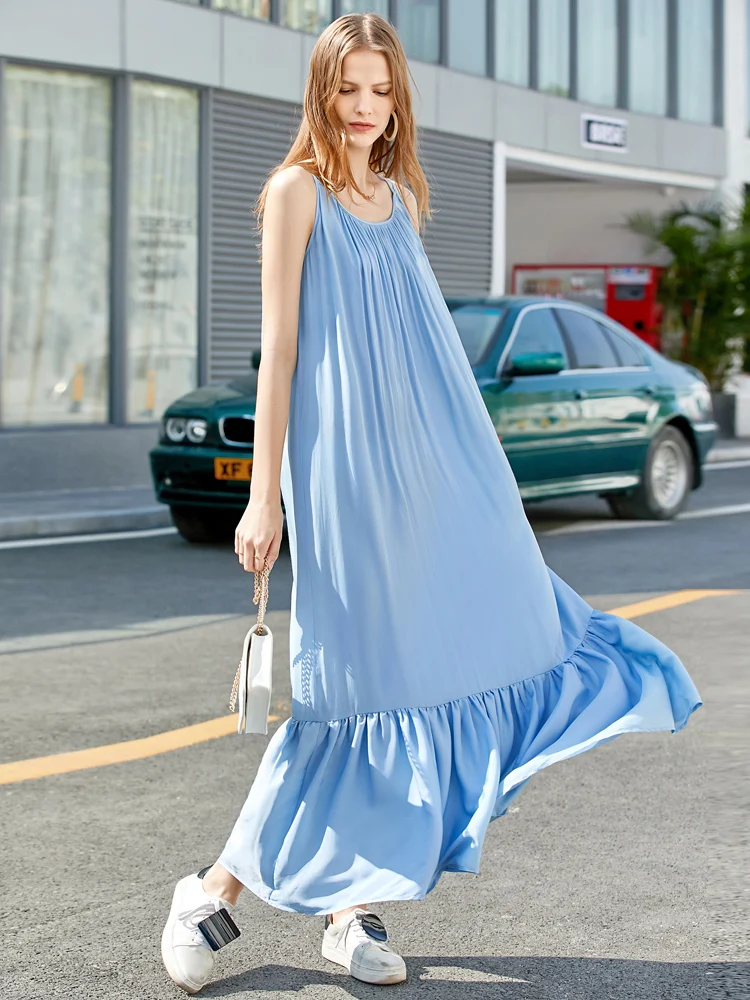 Amii Summer Holiday Dress Female Strap Solid Loose Round Neck Sexy Long Dresses Boho Vestidos 11970146 | Женская одежда