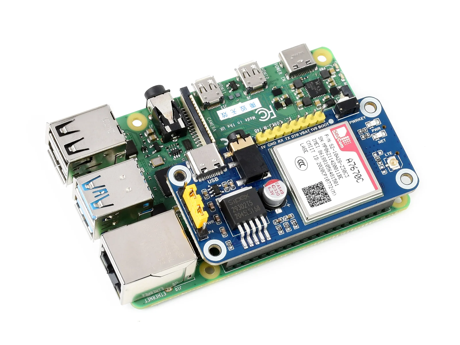 A7670E LTE Cat-1 шляпа для Raspberry Pi 2G GSM / GPRS LBS позиционирование Европы Юго-Восточной Азии