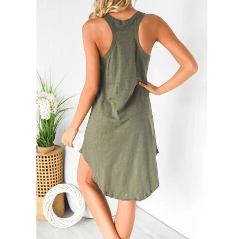 

Women O-neck Sleeveless Tank Dress Loose Casual Solid Dress Summer Swing Mini Sundress Shirtdress Streetwear