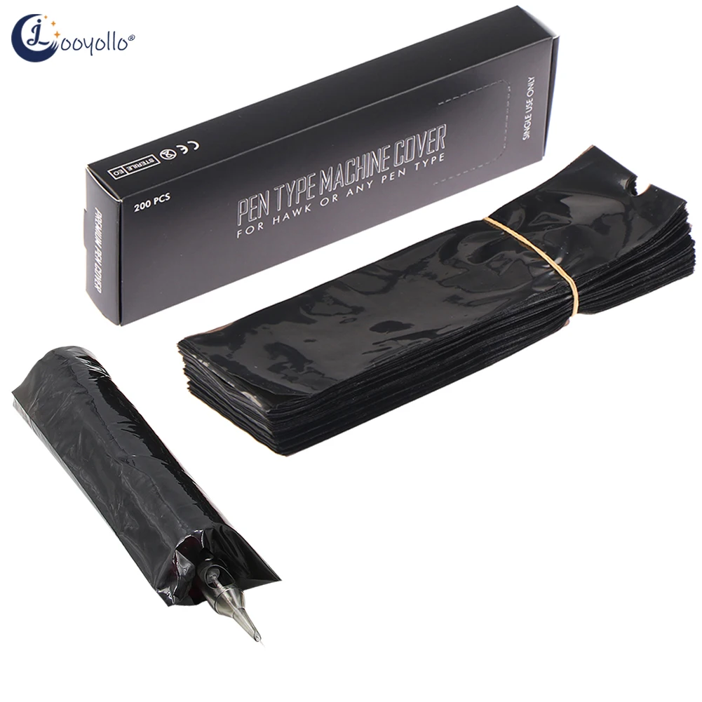 

200 шт. Одноразовые черные электрические вращающиеся Чехлы для тату-ручек 5*17,5 см защитные чехлы для машинки для макияжа принадлежности для а...