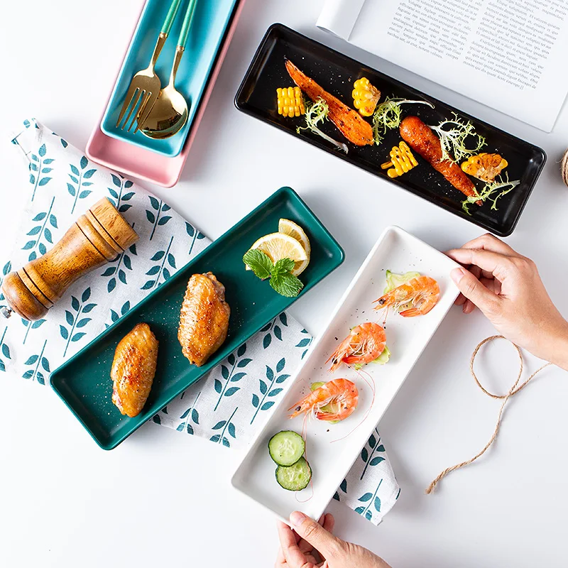 

Household ceramic breakfast plate restaurant salmon sushi plate snack pastry dessert cake chicken wings placed on a long plate