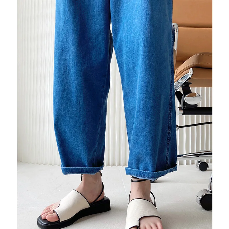 

Vintage Blue Loose Denim Pants Women Summer Casual Thin Harem Jeans Japan Style Trousers High Waist Wide Leg Tube Cropped Pant