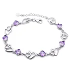 Высокое качество 925 стерлингового серебра браслет сердце фиолетового цвета с украшением в виде кристаллов циркон браслеты для женщин, вечерние, ювелирное изделие для помолвки подарок NY273