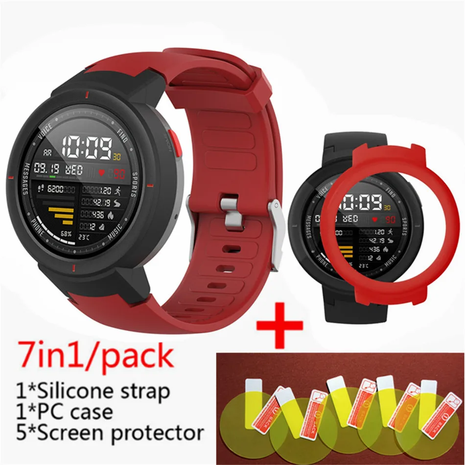 red 4 7 в 1 для Huami Amazfit Verge ремешок силиконовые умные часы полоса+ verge рамка чехлы крышка оболочка+ amazfit Verge Защитная пленка для экрана - Цвет: red 4