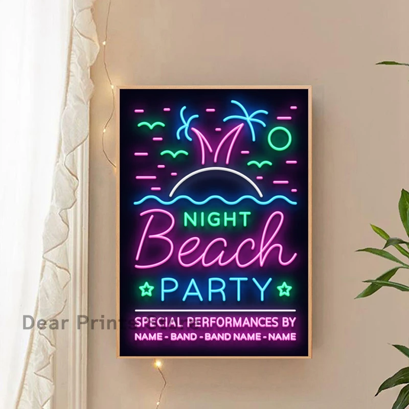 Яркая неоновая вывеска постер на холсте для вечеринки танцев диско настенные