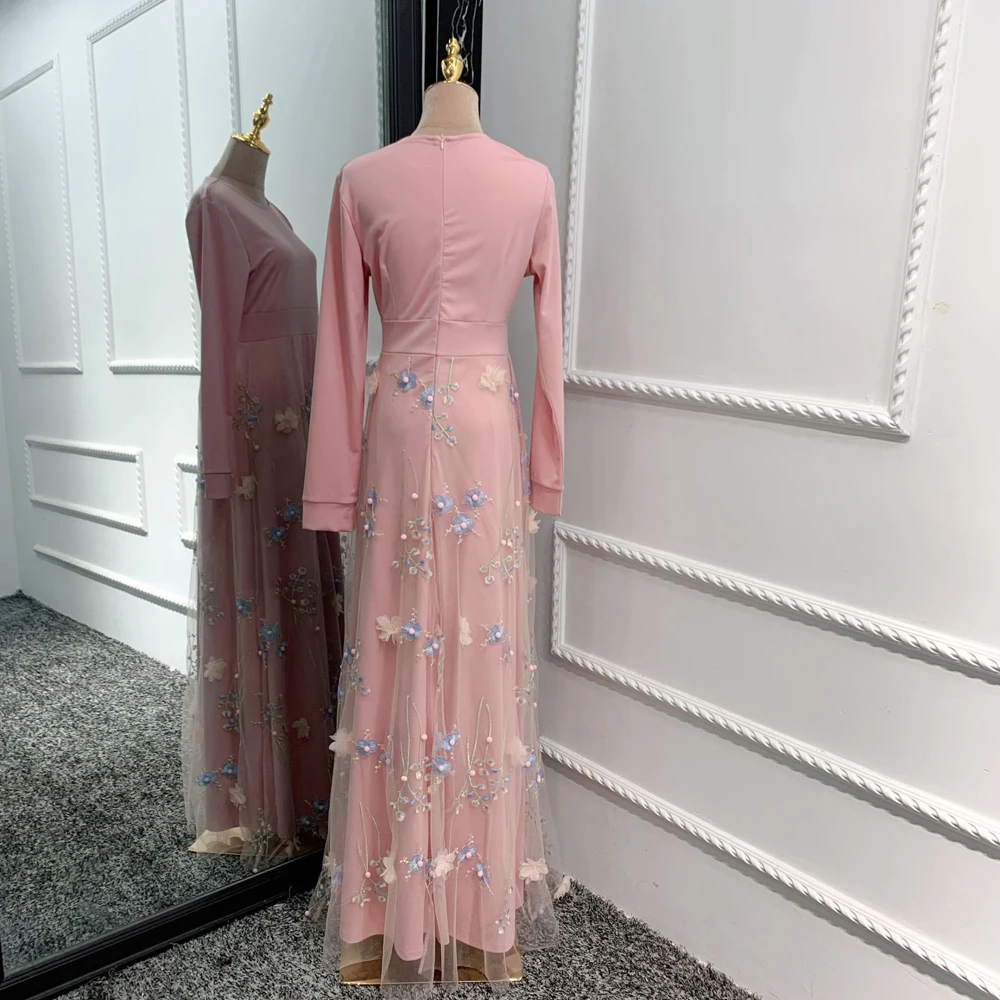 

Ramadan Dubai Abaya Robe Flower Muslim Dress Women Kaftan Caftan Mesh Jilbab Gown Marocain Qatar Elbise Turkish Islamic Clothing