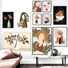 Абстрактная девушка, оранжевый лист, цветок, винтажная Картина на холсте, скандинавские постеры и принты, настенные картины для декора гостиной
