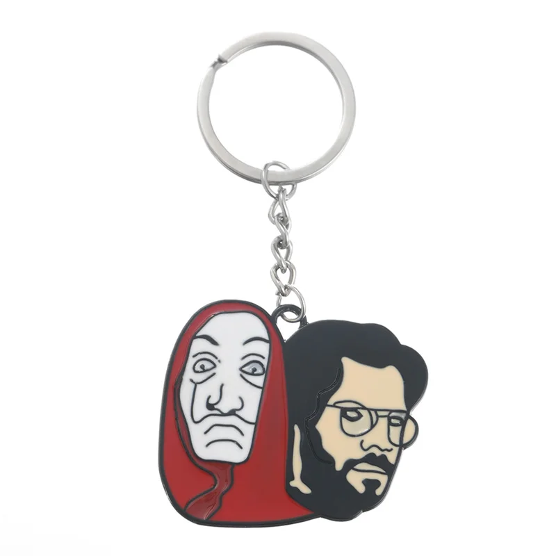 

2021 Hot The House of Paper Money Heist Keychain La Casa De Papel Salvador Dali Professor Funny Key Chain Women Men Jewelry Gift