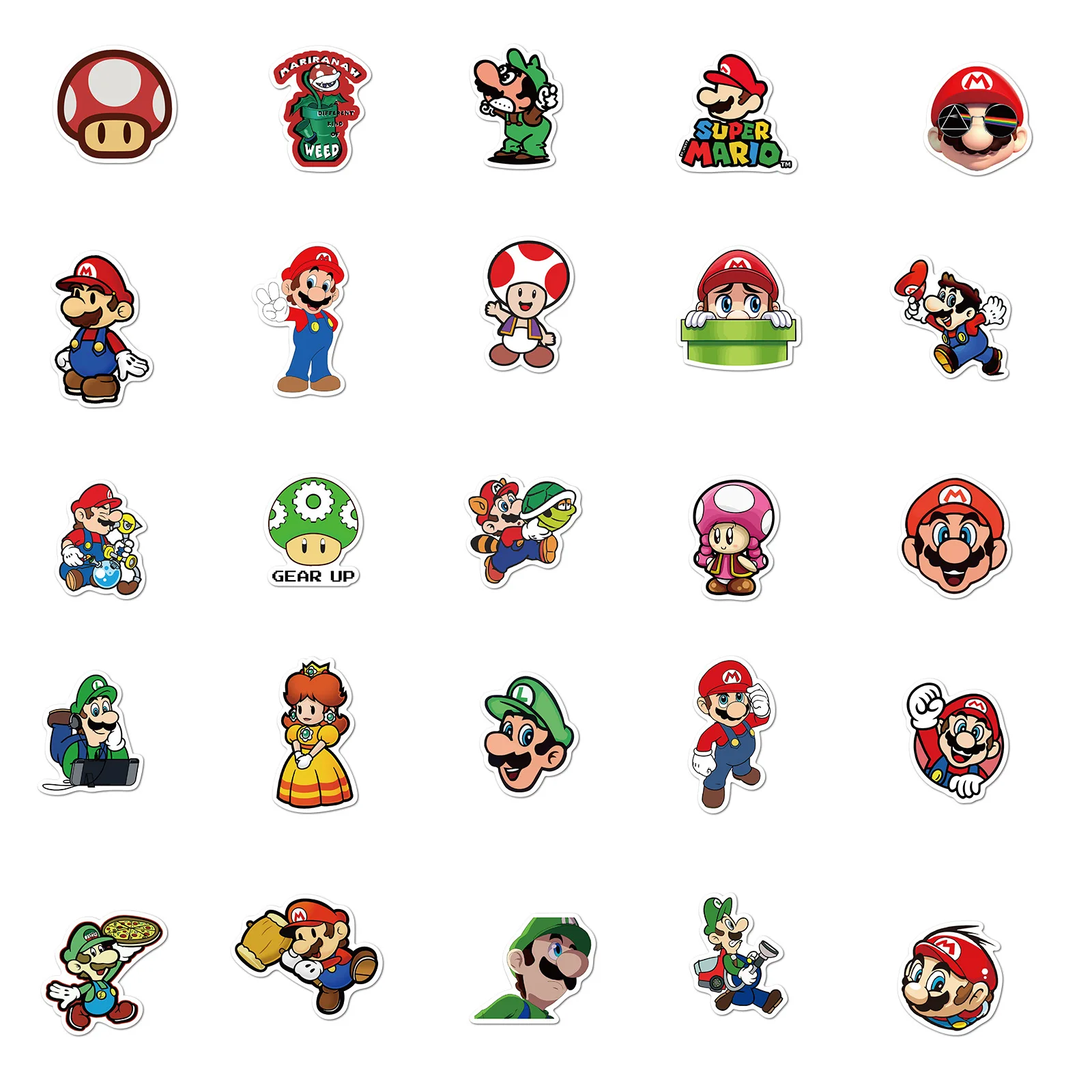 Pegatinas de Super Mario Bros 5/10/50 uds, dibujos animados, Luigi, moneda, Margarita, Peach, Toad, calcoman&iacute;a, Snowboard, port&aacute;til, equipaje, pegatina impermeable, regalos-5