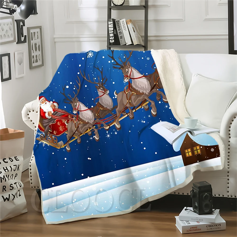 

CLOOCL Merry Christmas Blanket Santa's Elk 3D Print Dreamlike Hiking Picnic Blanket Travel Office Nap Double Layer Throw Blanket