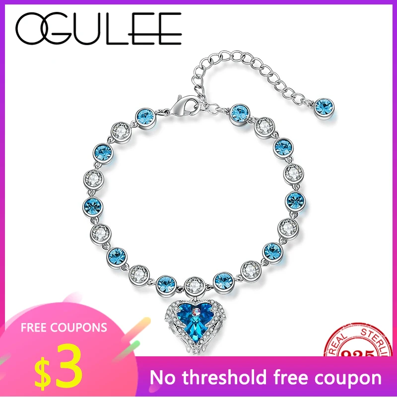 

OGULEE Angel Heart Charm Bracelets for Women Crystal From Stainless Steel Bangles Fashion Luxury Jewelry Valentine's Day Gift