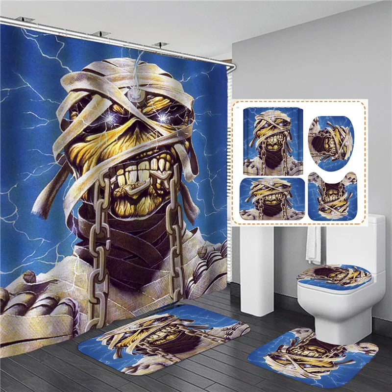 black skull skeleton printed shower curtain set horrible halloween festival bathroom decor pedestal rug lid carpet toilet cover free global shipping