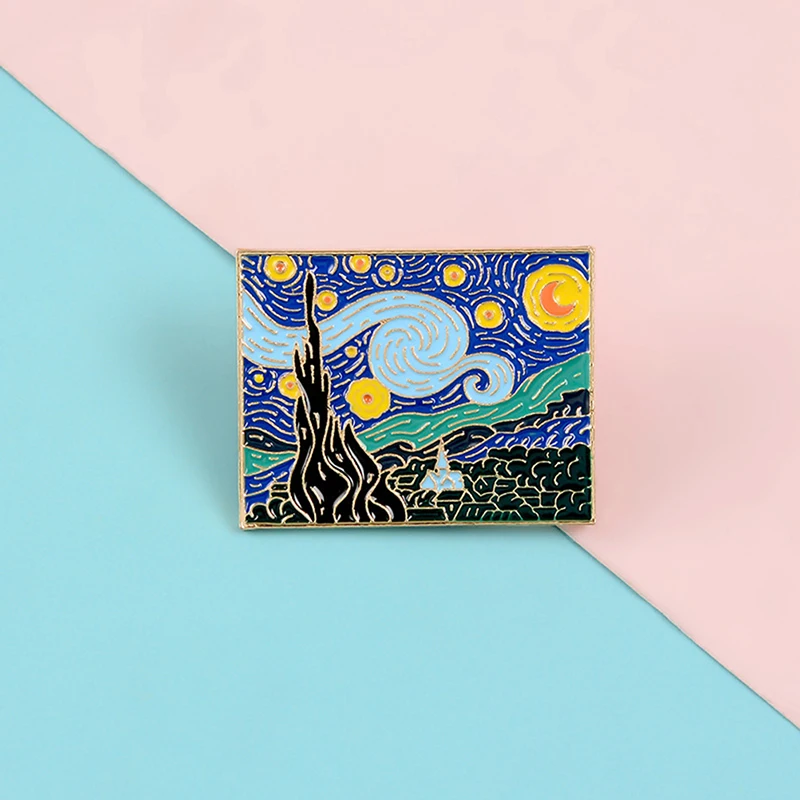 

The Starry Night Brooches Painter Oil Painting Van Gogh's Masterpiece Art Metal Pins Enamel Brooch Lapel Pin Backpack Badge Pin