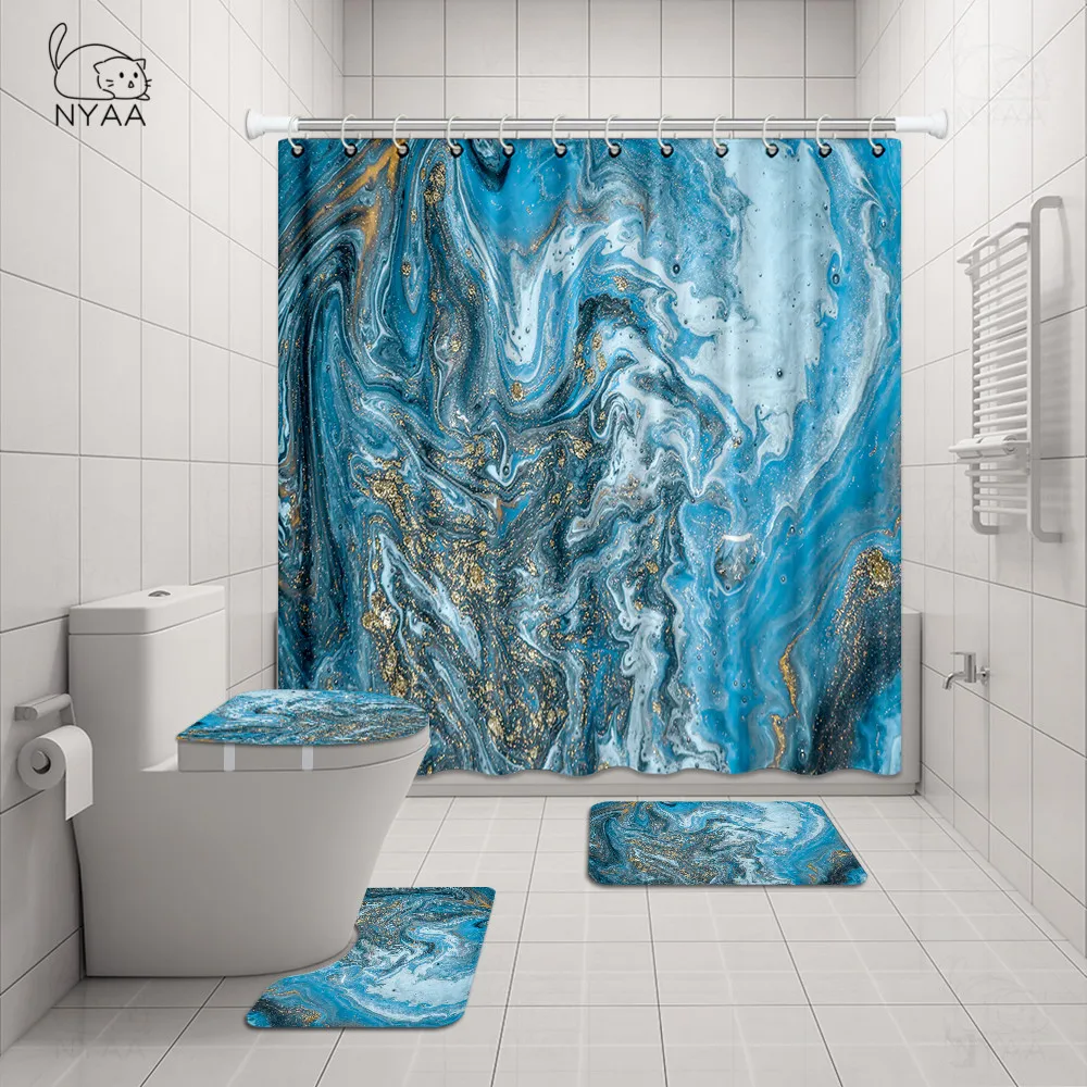 Prezzo Marmo Tenda Della Doccia Set Con Non-slip Da Bagno Tappetini, Coperchio Coperchio Wc, Bagno Zerbino, Durevole Impermeabile Tenda Della Vasca Da Bagno Per Vasca Da Bagno