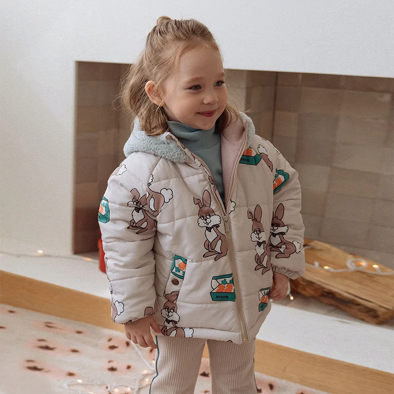 

Зимняя теплая хлопковая куртка с длинным рукавом и капюшоном детская модная Осенняя Кардиган для девочек Детская куртка на молнии с капюшо...