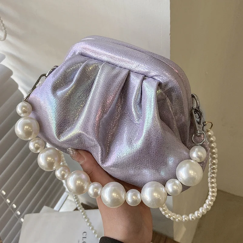 

Fashion color pleat cloud women crossbody bags Pearl chain Sling bag for ladies shoulder messenger bag female purses and handbag