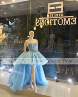 sky blue formal prom dress sequin beading appliques sleeveless elengant mermaid long evening dresses