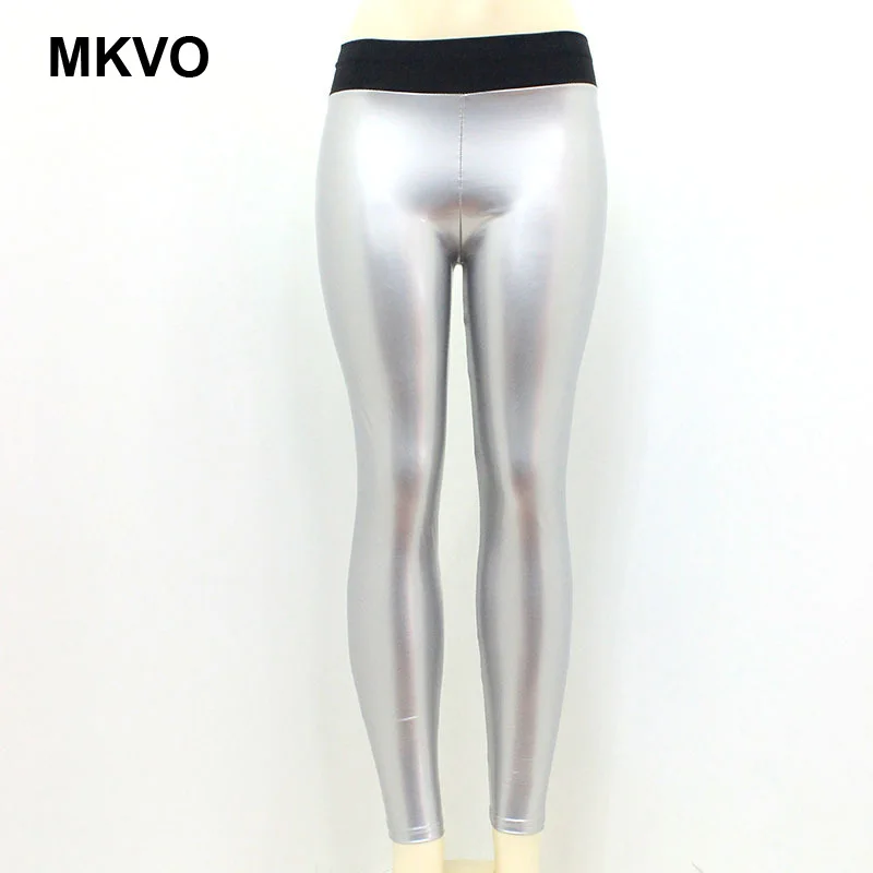 Женские черные леггинсы из ПУ кожи светоотражающие сексуальные эластичные с