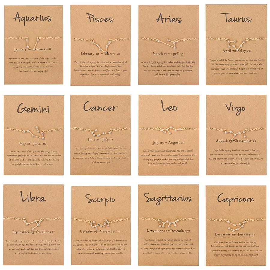 

12 Constellation Shiny Star Zodiac Sign Chain Counple Bracelets Leo Virgo Libra Bracelet Trendy Jewelry For Women Birthday Gift