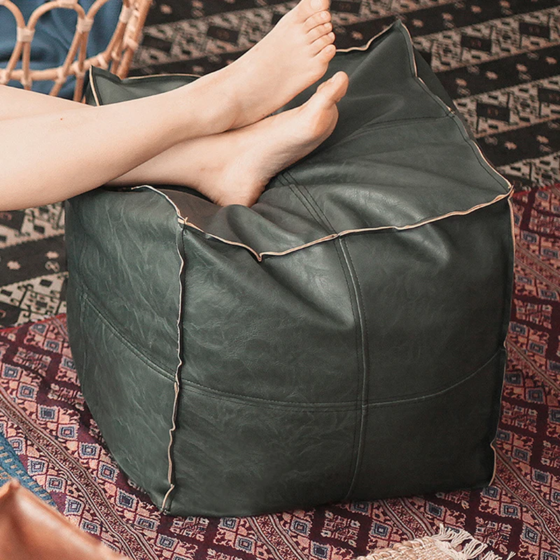 45cm Moroccan Artificial PU Leather Pouf Cover Craft Simple Sofa Ottoman Footstool Unstuffed Living Room Bedroom Cushion Covers | Мебель