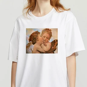 Casual Streetwear Fashion T-shirt Women Short Sleeved Loose T-shirt Boies Angel Printing Round Neck 2021 New Summer T Shirts