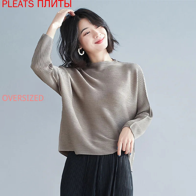 

Miyake Folds New Age-reducing High-end Shirt Tops Temperament Versatile Ladies Shirts PLEATS Tshirt Oversized T Shirt One Piece