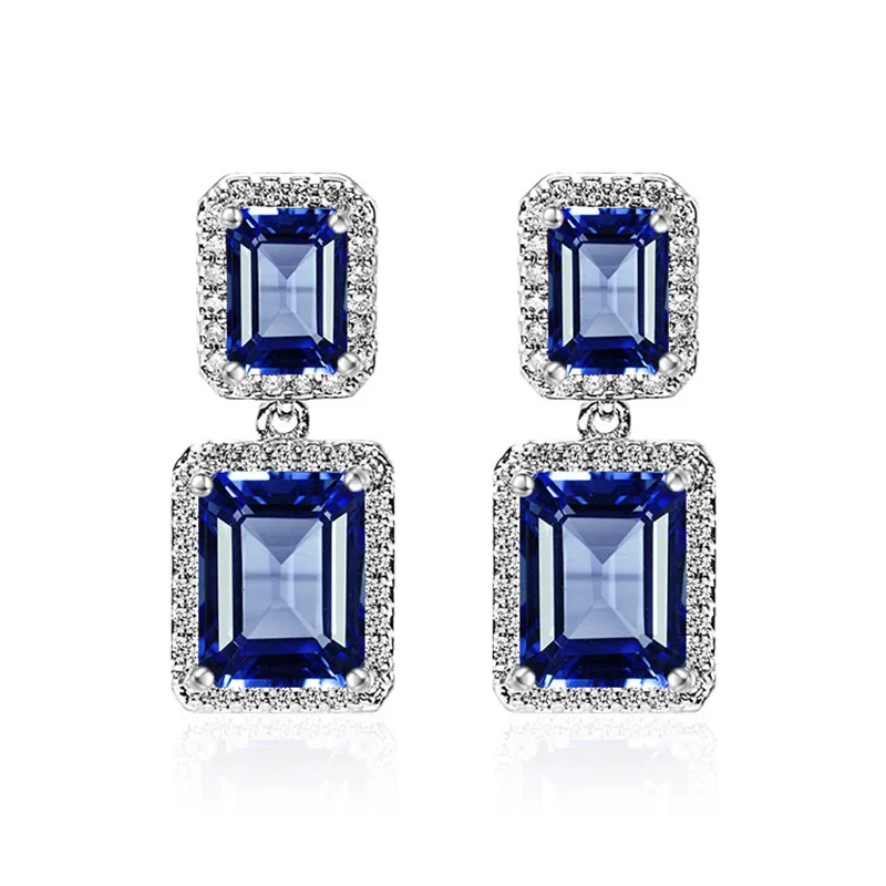 Классические дизайнерские сверкающие прямоугольные висячие серьги с фианитами