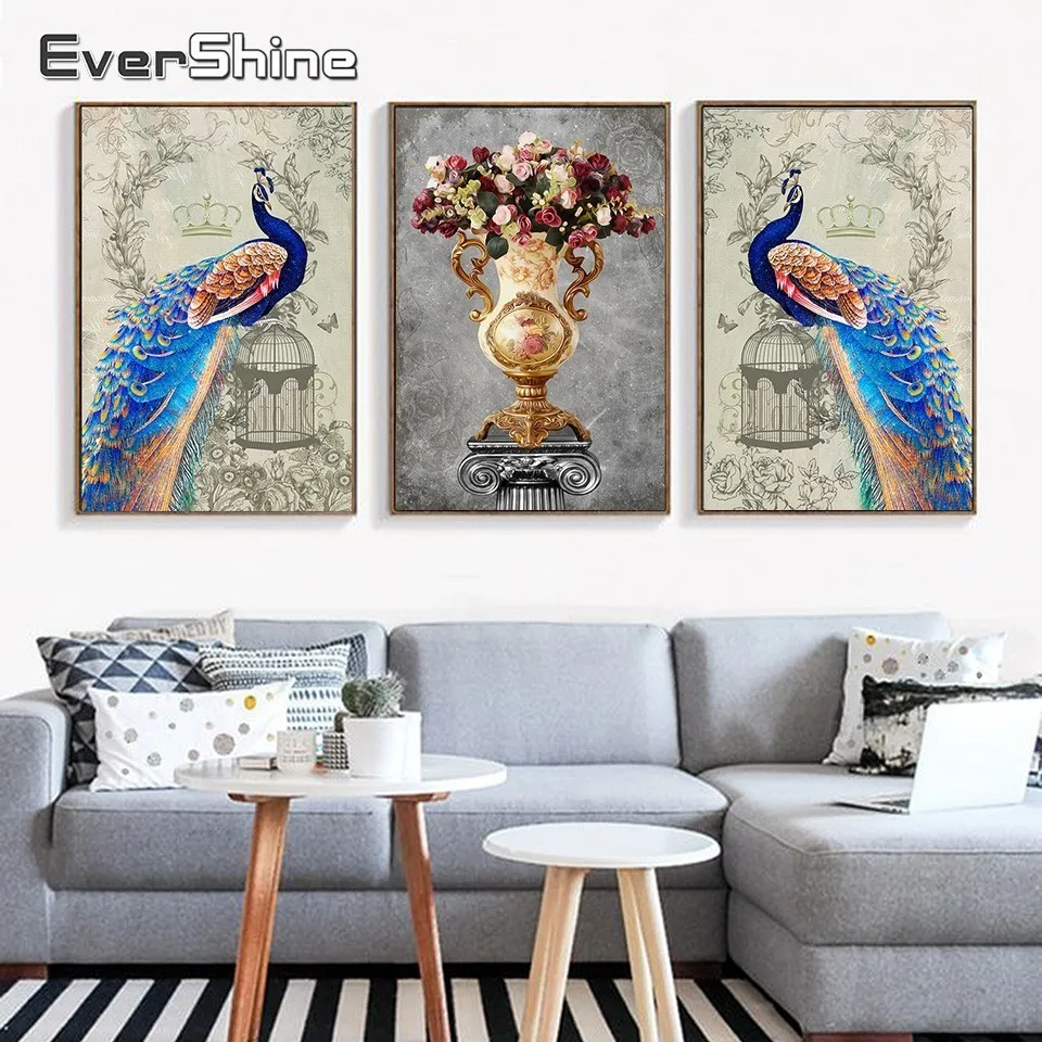 

EverShine DIY Алмазная Вышивка Животных 5D алмазная картина полностью квадратные Стразы Алмазная мозаика-павлин украшение для дома