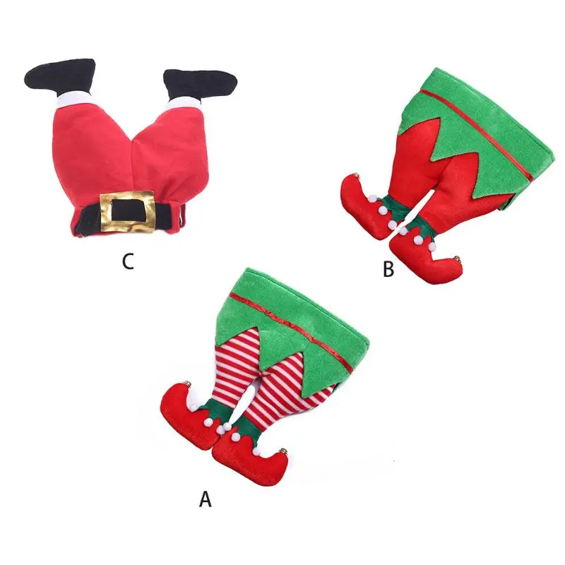 

Funny Christmas Santa Hat Elf Upside Stripe Pants Cap Xmas Party Cosplay Costume Q6PB