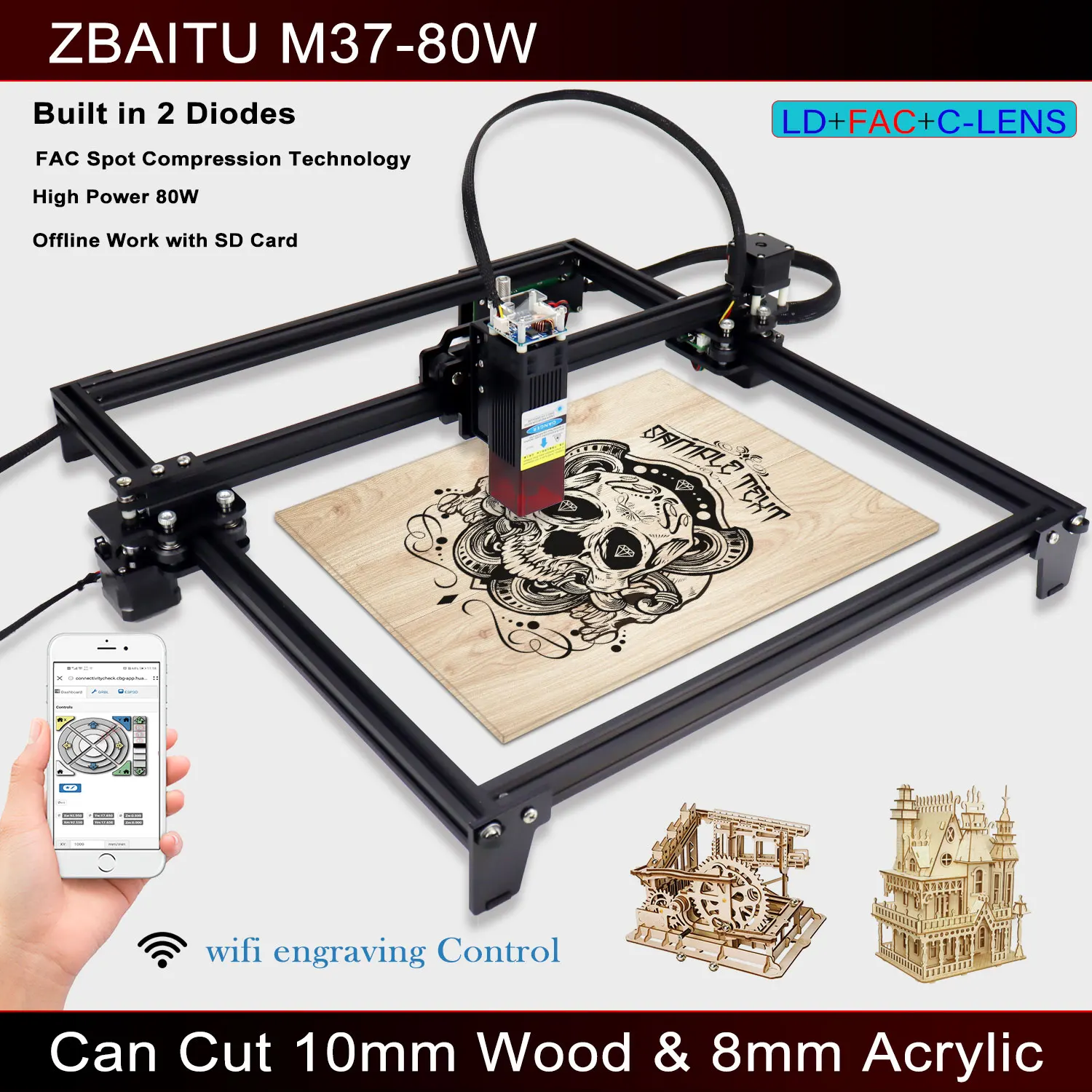 Best Offers Laser Engraver, Laser Module, 80W Cutting Engraving Machine, 10W Output Doide, 37X37cm Print (FAC/Wifi/32-Bit) Russia Poland Best Offers Laser Engraver, Laser Module, 80W Cutting Engraving Machine, 10W Output Doide, 37X37cm Print (FAC/Wifi/32-Bit) Russia Poland