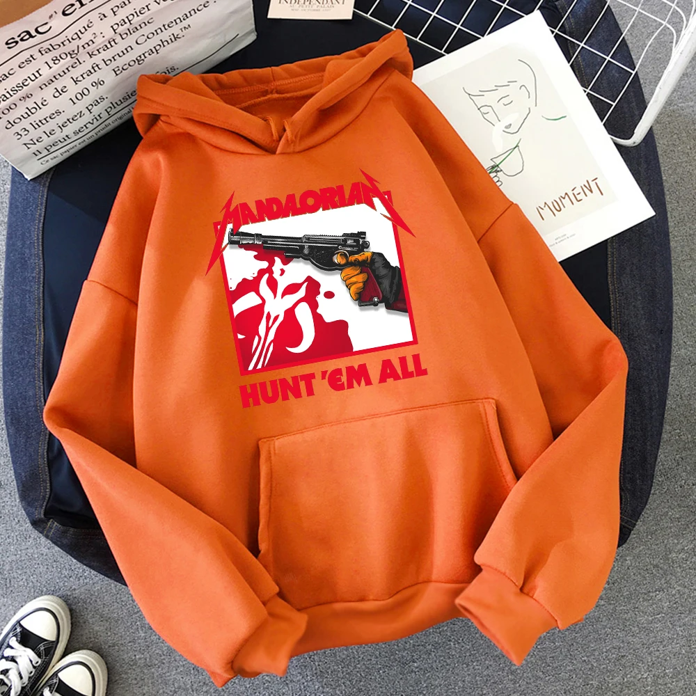 

Hunt Em All Mandalorian Hoodies Mens Star Wars Funny Print Sweatshirts Autumn Fleece Warm Hoodie Hip Hop Casual Men Streetwear