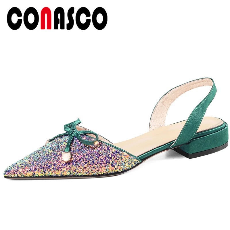 

CONASCO Women Sandals Fashion Elegant Summer 2021 Butterfly-Knot Pointed Toe Casual Wedding Comfortable Low Heels Shoes Woman