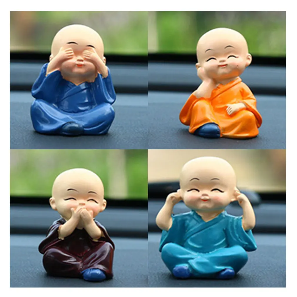 

Cute 4pcs KungFu Monk Car Interior Display Decoration Car Seat Ornament Car Home Decor Resin Kid Doll Holiday Gift